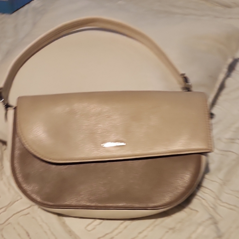 Calvin Klein Cream and Tan Shoulder Bag